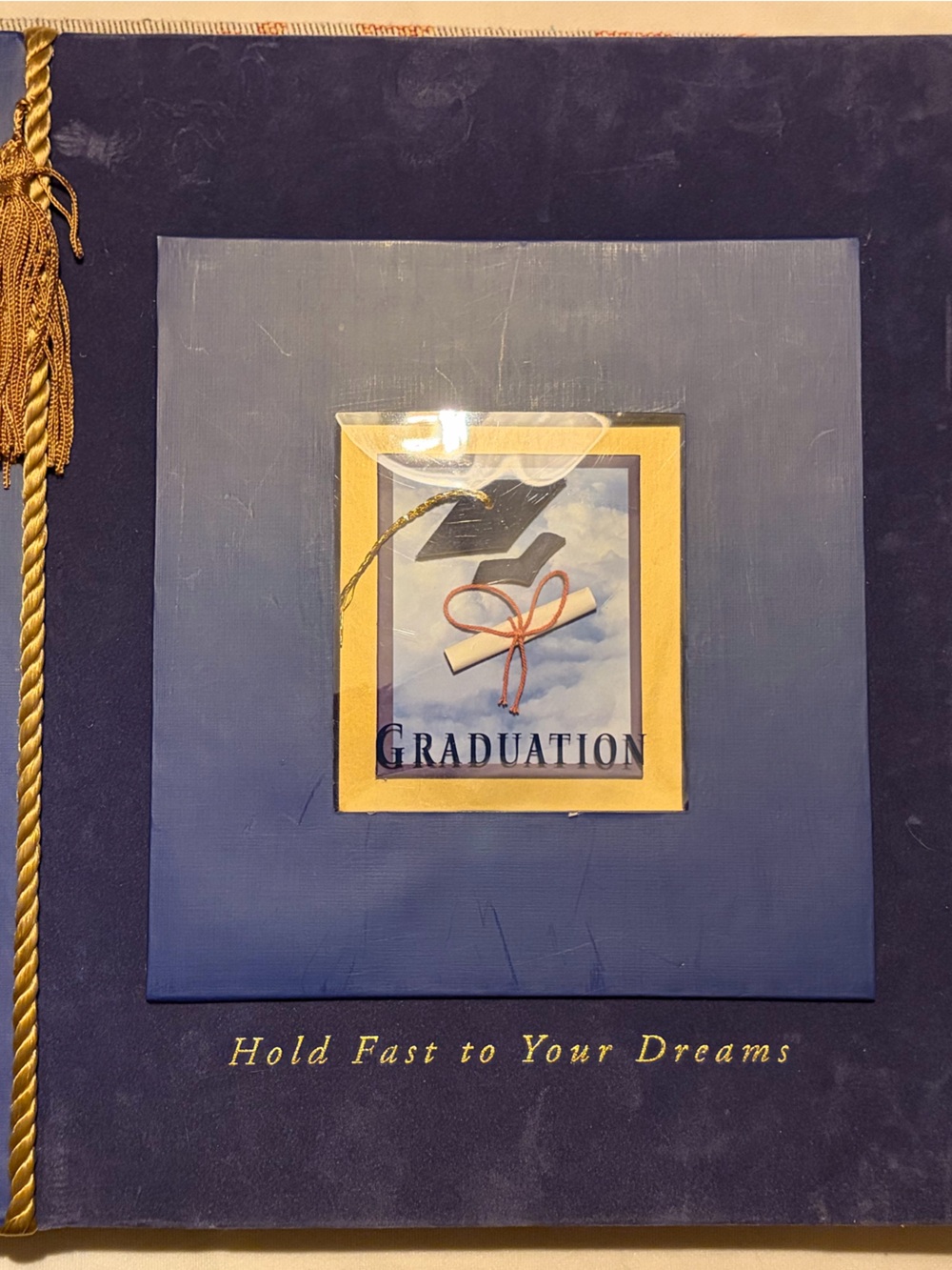 Graduation Book with Frames for Photos & Fillable Entries Gold Accent and Tassel